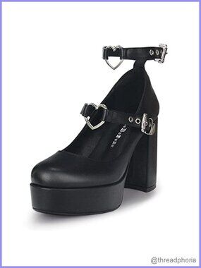 Women's Chunky Platform Buckle Mary Janes Heels Goth Shoes